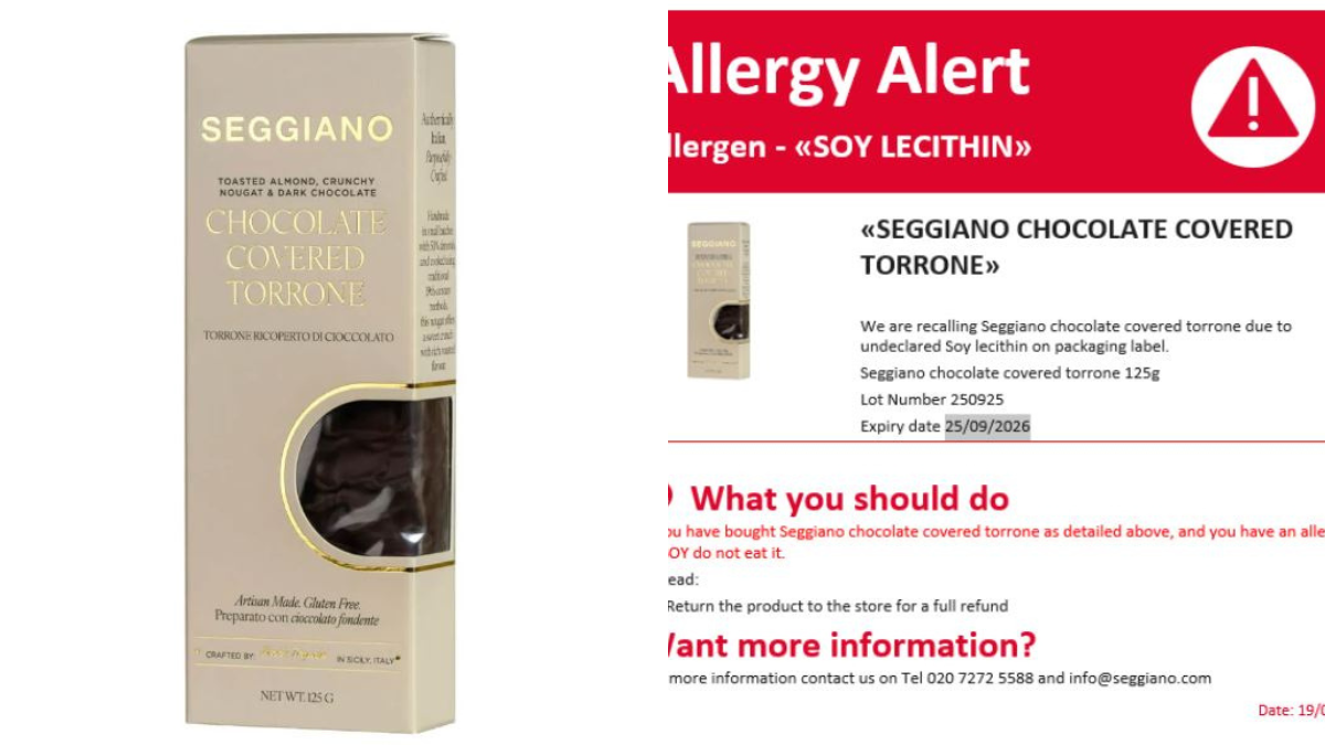 Seggiano recalls chocolate nougat products